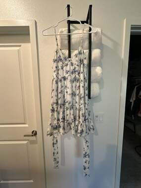 French Kiss White and Blue Floral Print Tiered Mini Dress